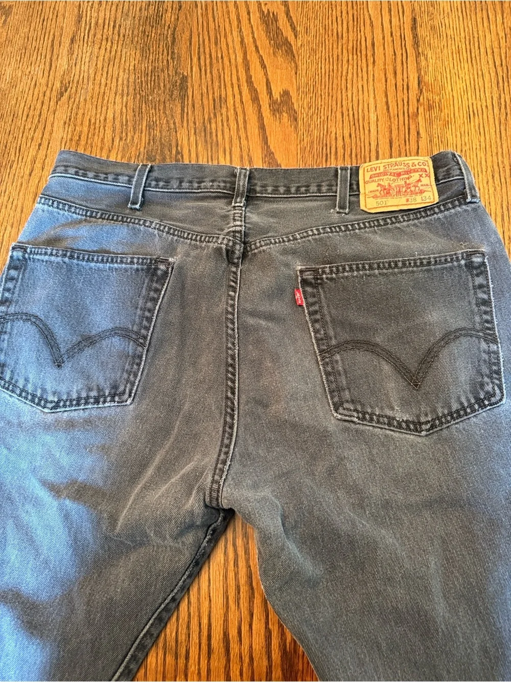 Levi’s black faded 501 Men’s W38 Jeans Cropped Raw Hem Straight Leg